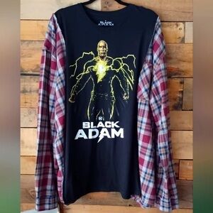 Black Adam Plaid Sleeve Long Tee